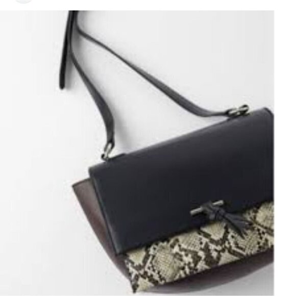 ZARA | Snakeskin leather shoulder bag black burgundy red - Picture 1 of 5